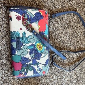 Sakroots Blue Multi Floral Crossbody Wallet with Removable Strap